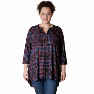 OSO Casuals Plaid Oversized High-Low Tunic Top BUY IT NOW